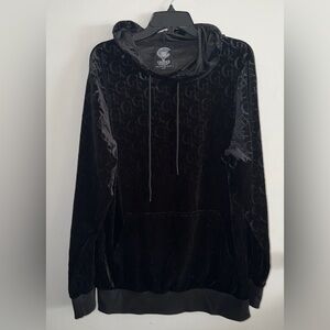 New Crooks & Castles Black Logo Velour Hoodie Mens Size Large